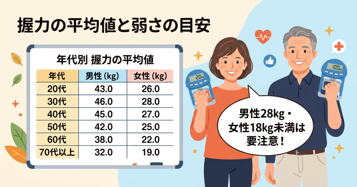 ■握力の平均値と「弱い」と判断される目安