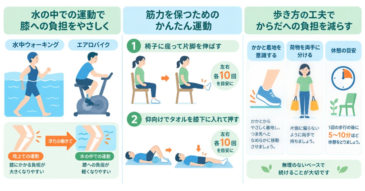 膝への負担を抑えながら続けられる運動と歩き方の工夫