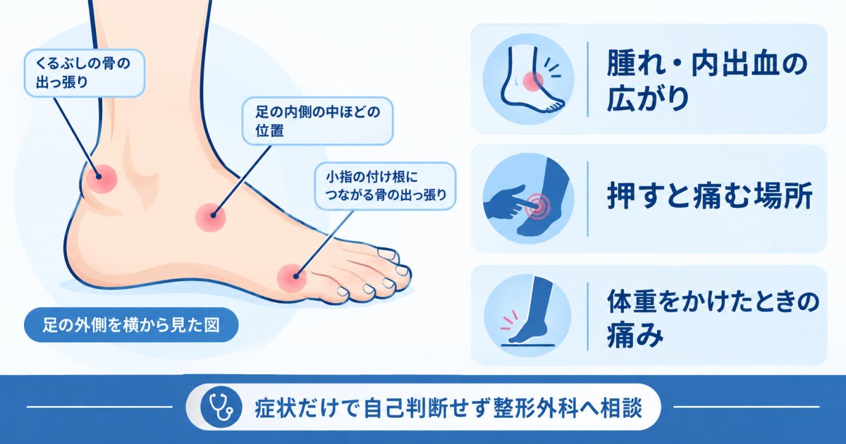 腫れ・内出血・押すと痛む場所から何を確認する？