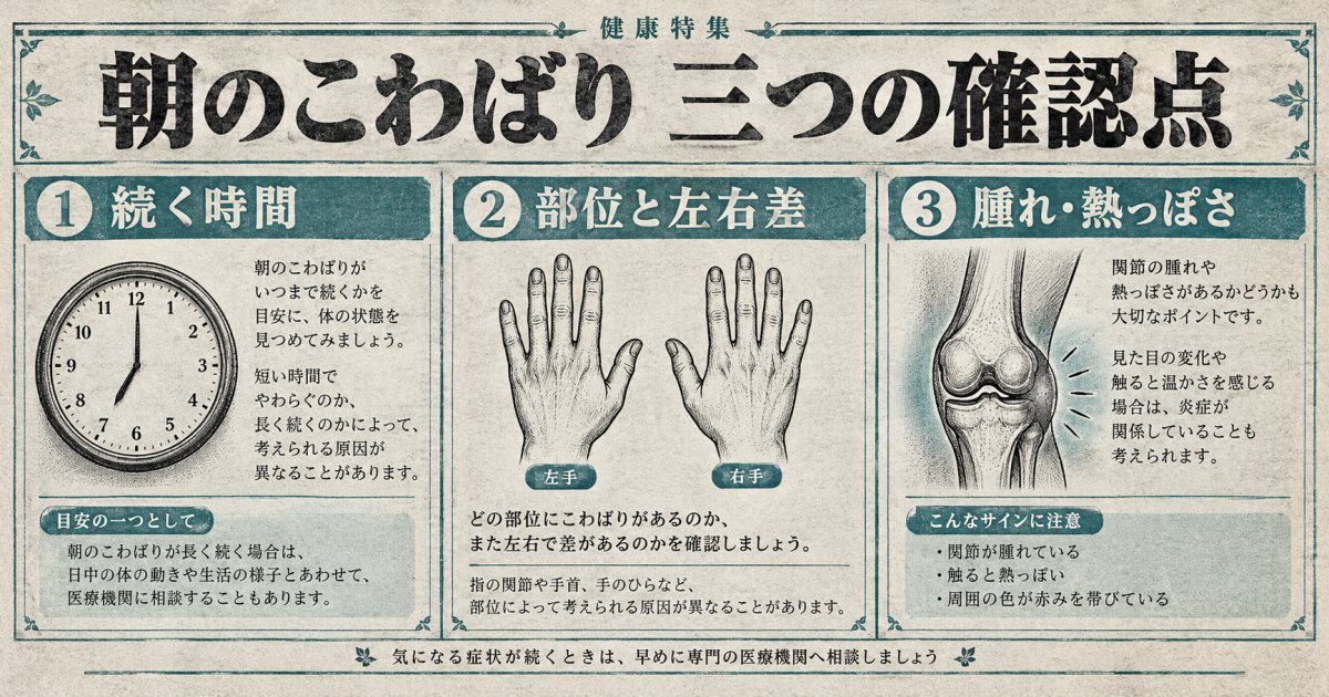 朝の体のこわばりは、どんな状態を指す？